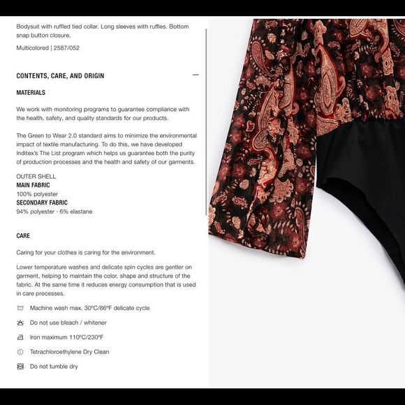 ZARA multicoloured paisley print ruffled bodysuit Sz XL NWT - Picture 4 of 9